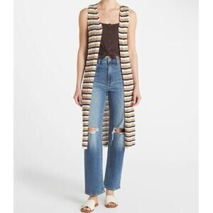 VIGOSS NWT Kampala Striped Sleeveless Open Weave Duster Cardigan Size L